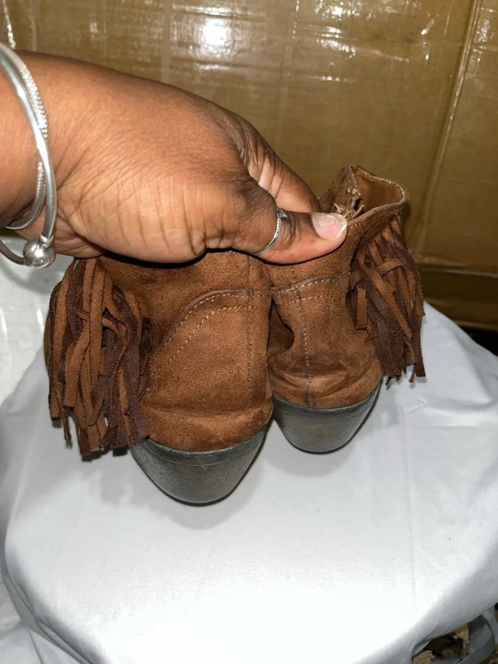 Faded Glory Brown Suede Fringe Ankle Booties - Picture 3 of 5